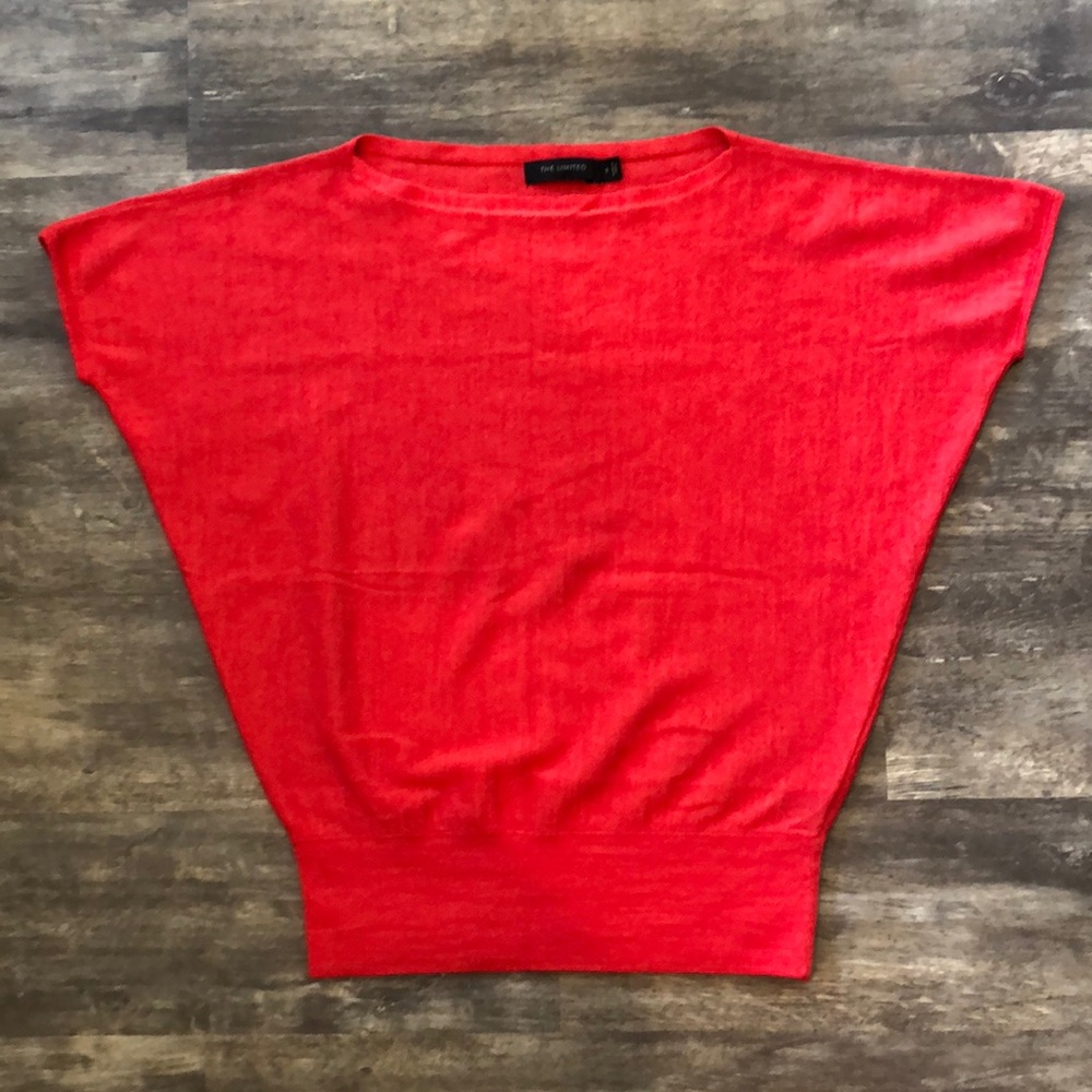 The Limited Red Orange Merino Wool Short Sleeve Sweater